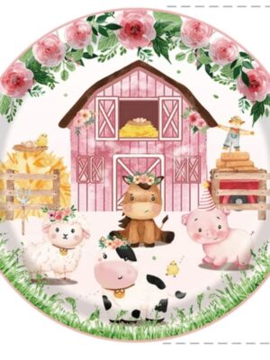 Pink Farm Animals Party Paper Plates 9 Inch