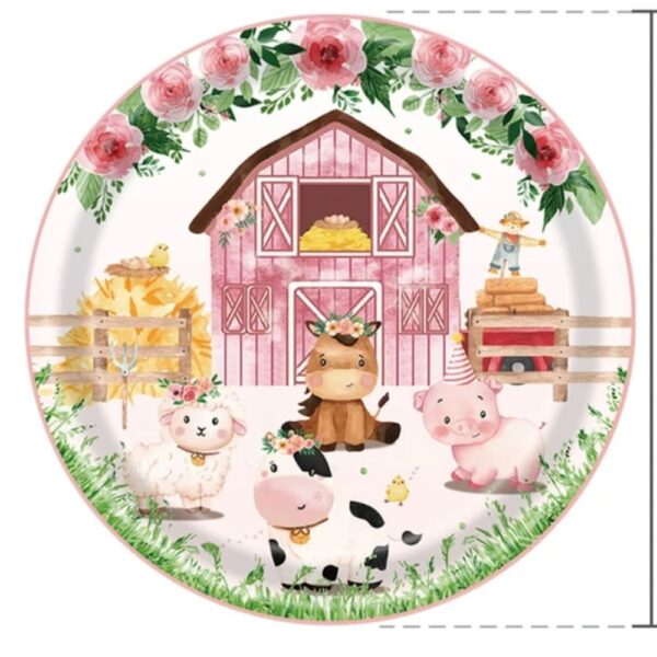 Pink Farm Animals Party Paper Plates 9 Inch