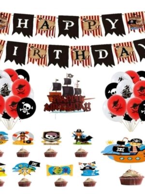 Pirate Party Decoration Set, Balloons, Banners and Cupcake Toppers
