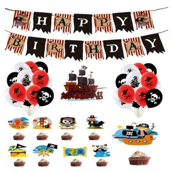 Pirate Party Decoration Set, Balloons, Banners and Cupcake Toppers