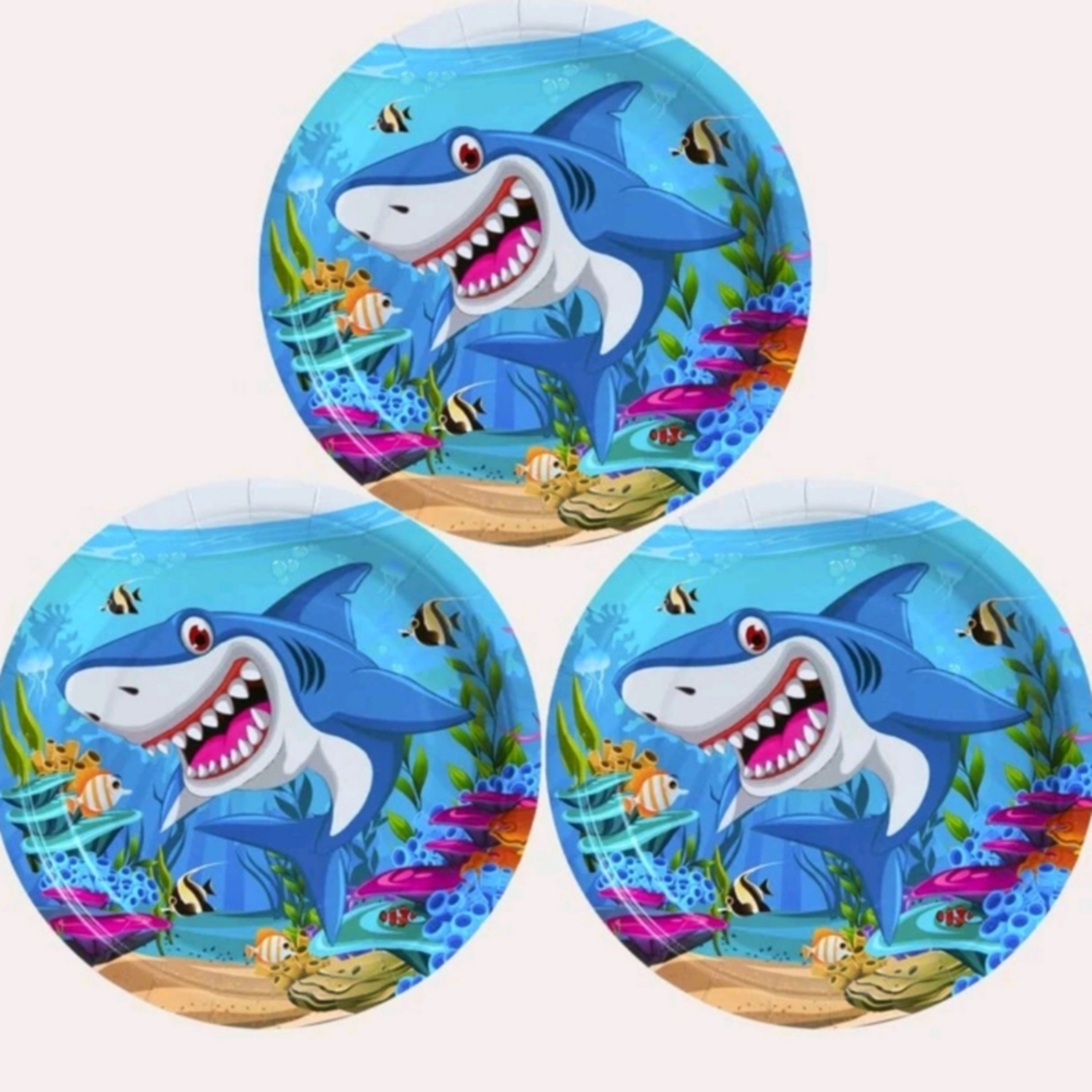 Shark Party Paper Plates Small-10 Piece 1 Shark Party Paper Plates 10 Piece