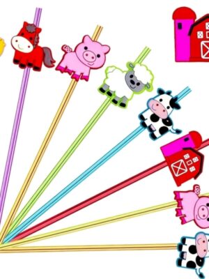 Farm Aminal Plastic Straws Party Favours 8 Piece