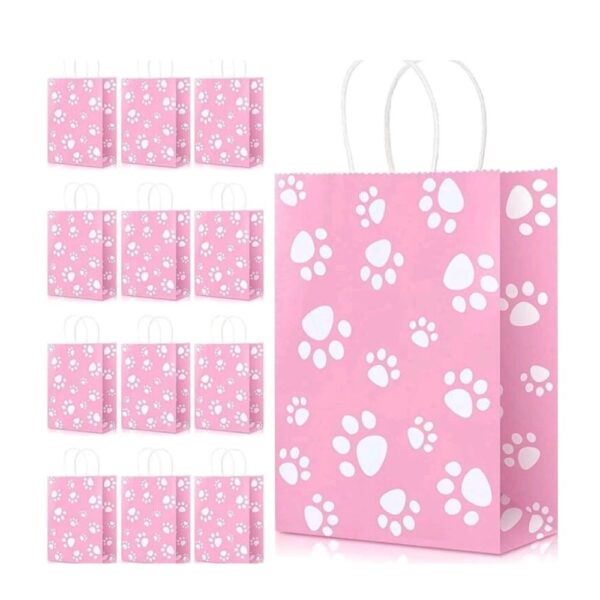 Paw Print Pink Party Favor Bags With Handle