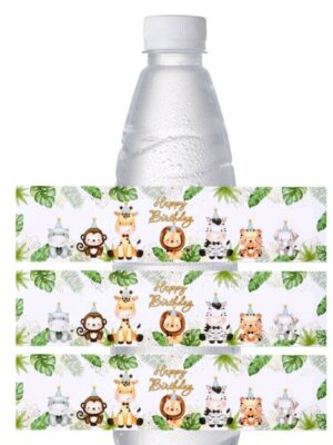 Safari Happy Birthday Waterbottle Labels 10 Piece