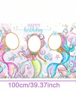 Mermaid Happy Birthday Photo Prop Backdrop