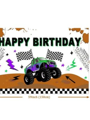 Monster Truck Happy Birthday Backdrop