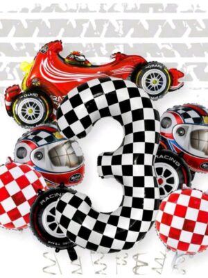 Number Three Racing Car Themed Foil Balloon Set