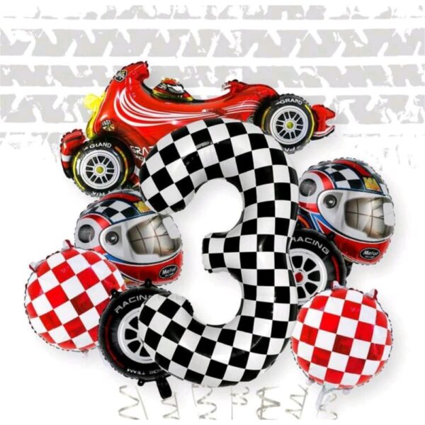 Number Three Racing Car Themed Foil Balloon Set