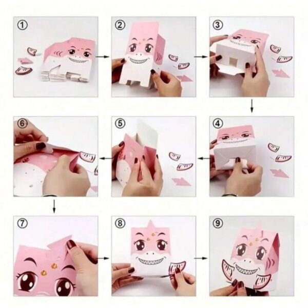 Pink Shark Party Favor Boxes Assembly Method