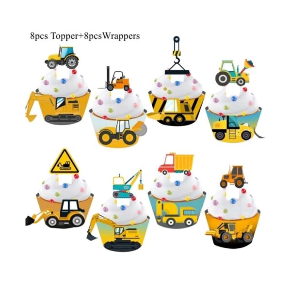 Construction Cupcake Wrappers And Toppers 16 Piece