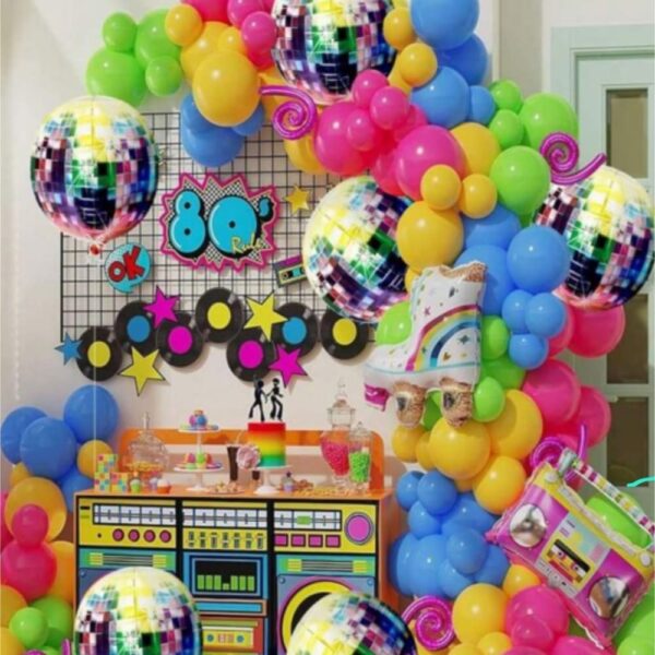 Disco Orb Foil Balloon Paired With A Balloon Garland