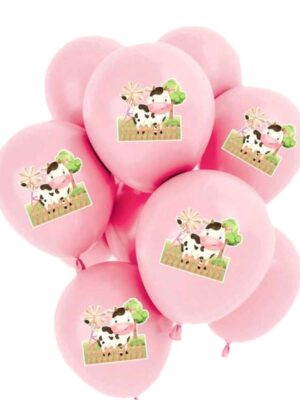 Pink Farmanimal Latex Baloons Cow