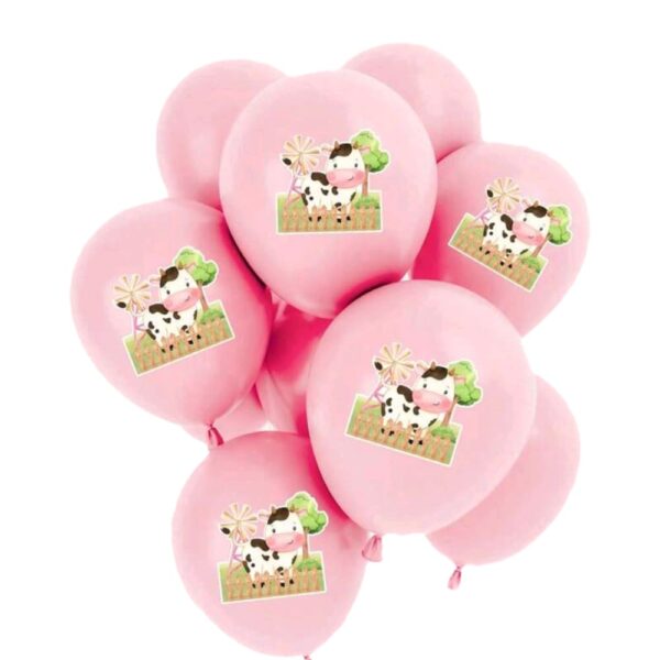 Pink Farmanimal Latex Baloons Cow