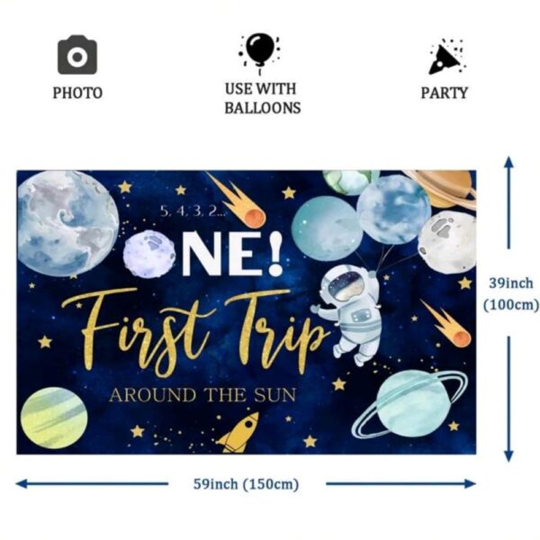 Space First Trip Around The Sun Bacdrop Blue