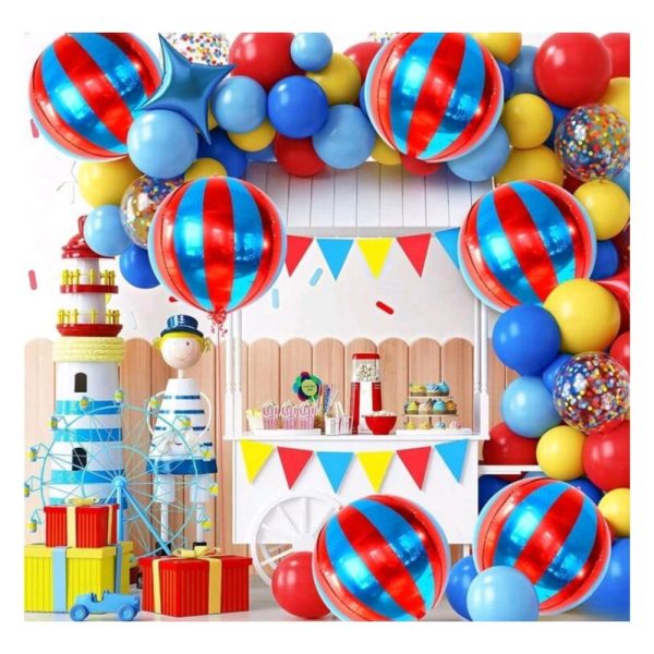 Blue And Red Stripe Circus Orb Balloon Display