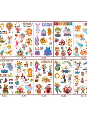 Circus Themed Temporary Tattoos 10 Sheets
