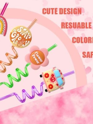 Groovy Reusable Plastic Straws 4 Piece