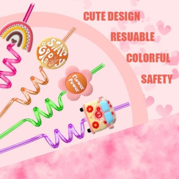 Groovy Reusable Plastic Straws 4 Piece