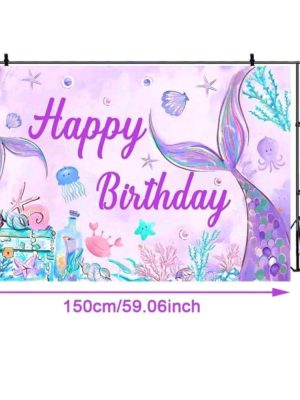 Mermaid Happy Birthday Backdrop