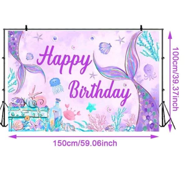 Mermaid Happy Birthday Backdrop