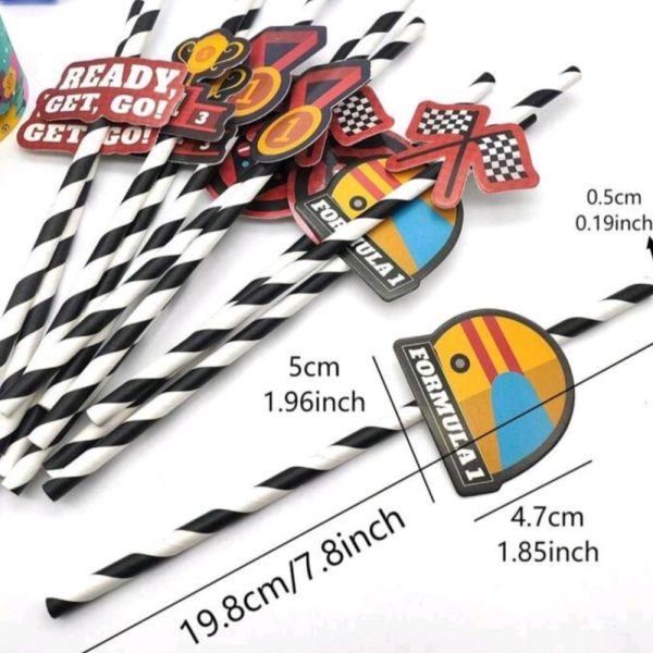 Racing Car Themed Paper Straws 12 Piece