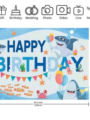 Shark Happy Birthday Backdrop