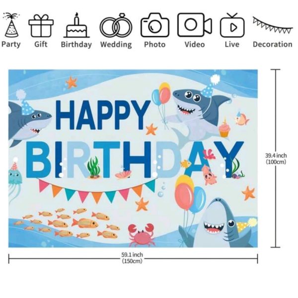 Shark Happy Birthday Backdrop