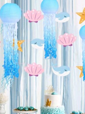 Blue Gradient Jellyfish Paper Lantern Display
