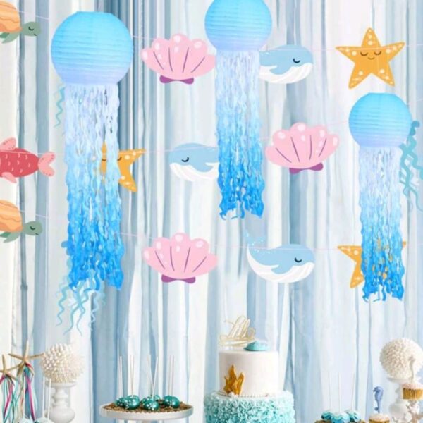 Blue Gradient Jellyfish Paper Lantern Display