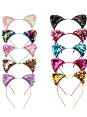 Cat Sequin Headband 6 Piece Assorted Colours