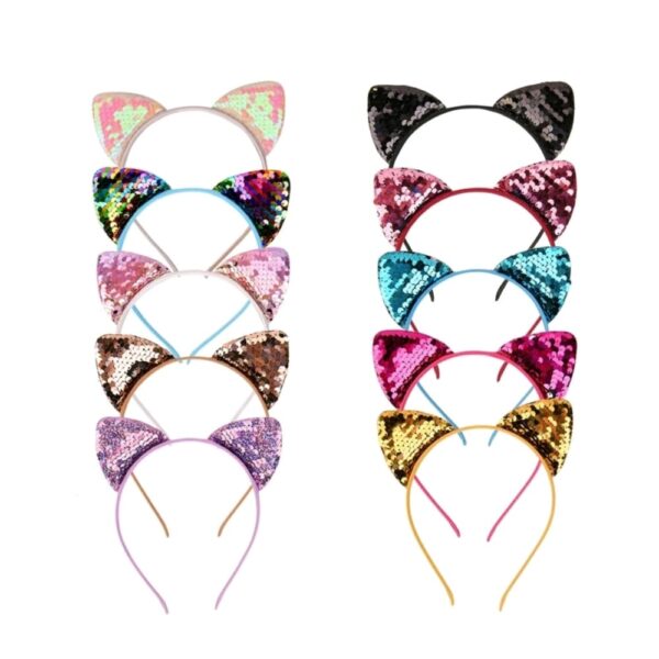 Cat Sequin Headband 6 Piece Assorted Colours