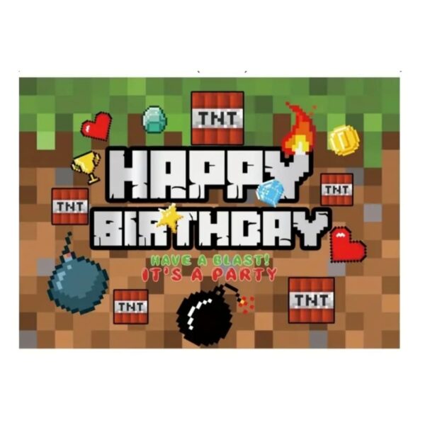 Minecraft Party Happy Birthday Backdrop