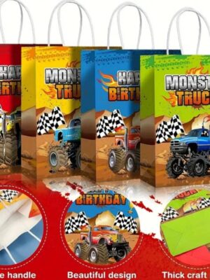 Monster Truck Favor Bag With Handle 4 Piece