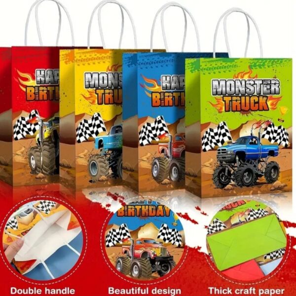 Monster Truck Favor Bag With Handle 4 Piece