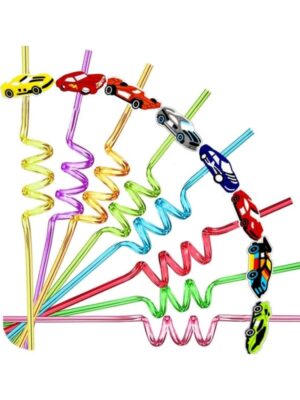 Racing Car Spiral Straws 8 PIece