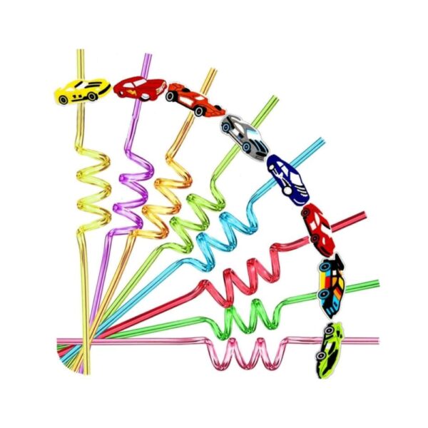 Racing Car Spiral Straws 8 PIece