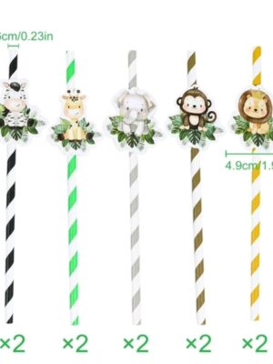 Safari Cartoon Animal Paper Straws