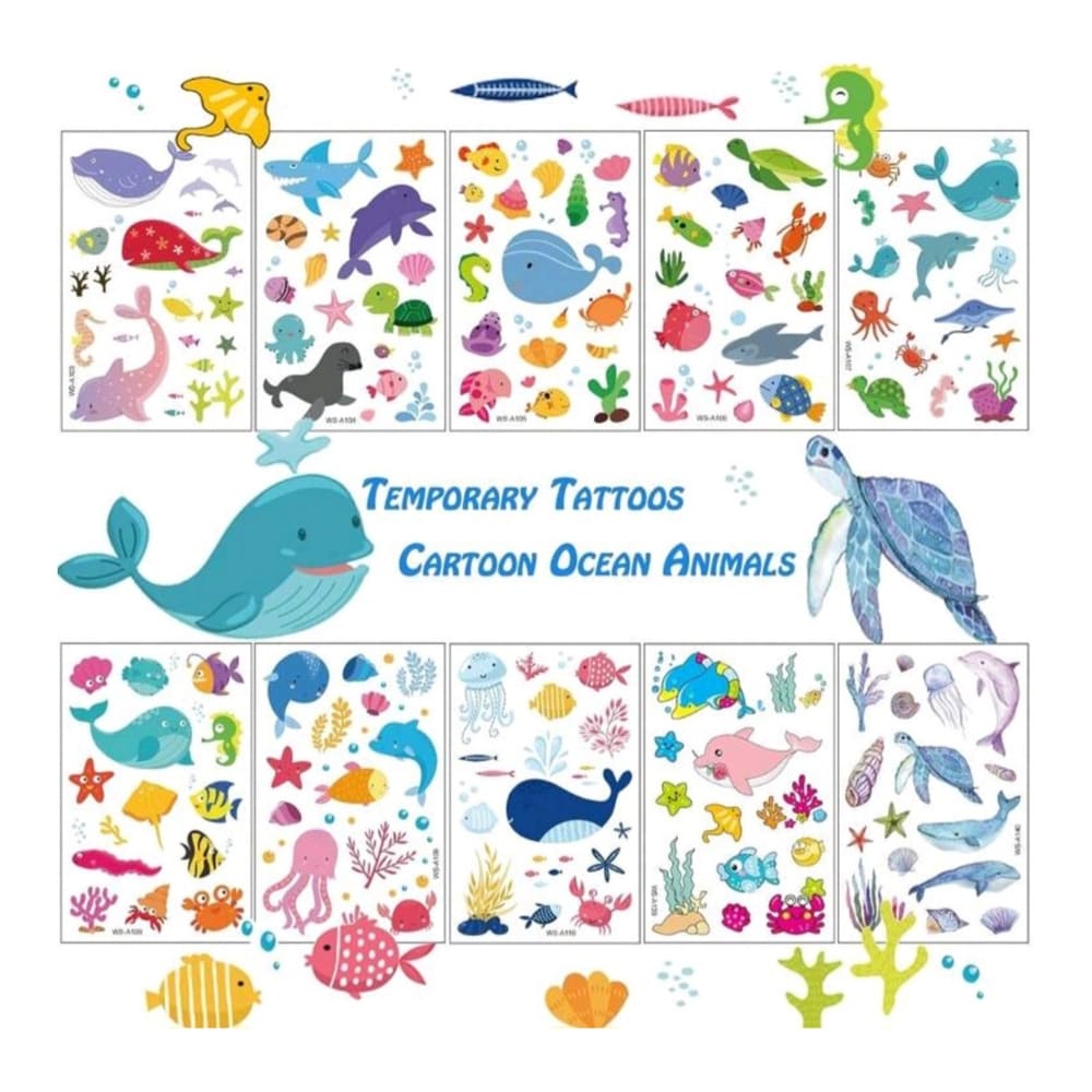 Sea Animals Temporary Tattoos 10 Sheets-Party Favors 1 Sea Animals Temporary Tattoos