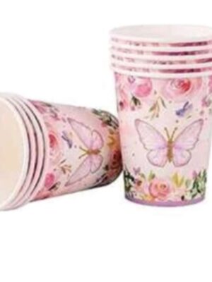 Butterfly Disposable Paper Cups Pink 10 Piece