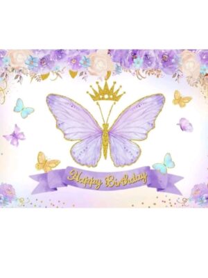 Butterfly Happy Birthday Backdrop Purple
