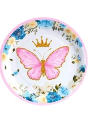 Butterfly Paper Plates Pink Gold Crown 10 Piece