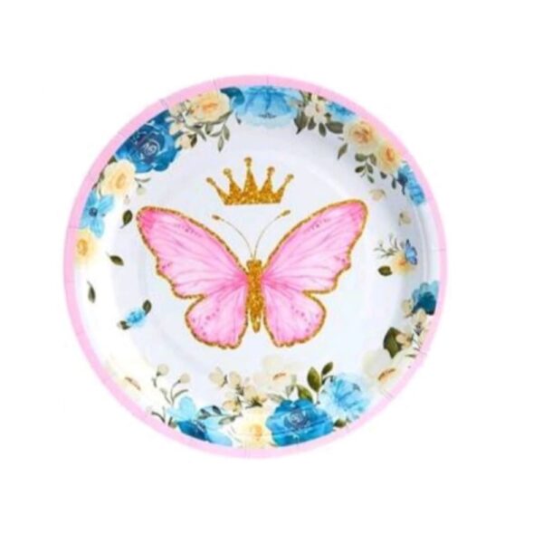 Butterfly Paper Plates Pink Gold Crown 10 Piece