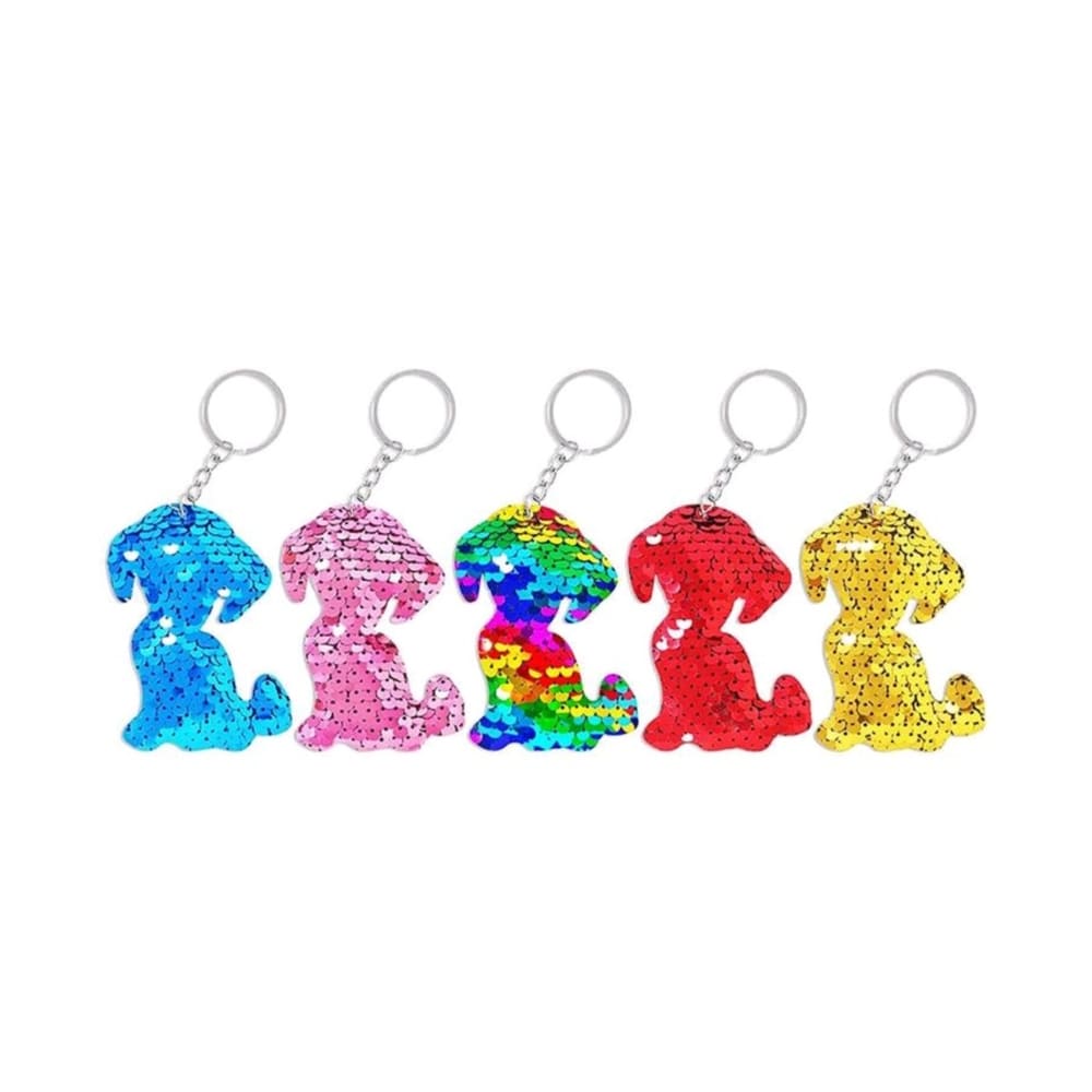Dog Shaped Sequin Key Rings Party Favors-5 Piece 1 Dog Sequin Key Rings Party Favors