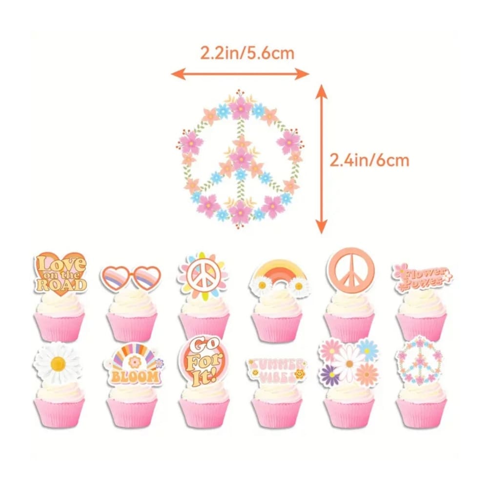 Flower Power Party Decoration Set 3 Flower Power Cupcake Toppers