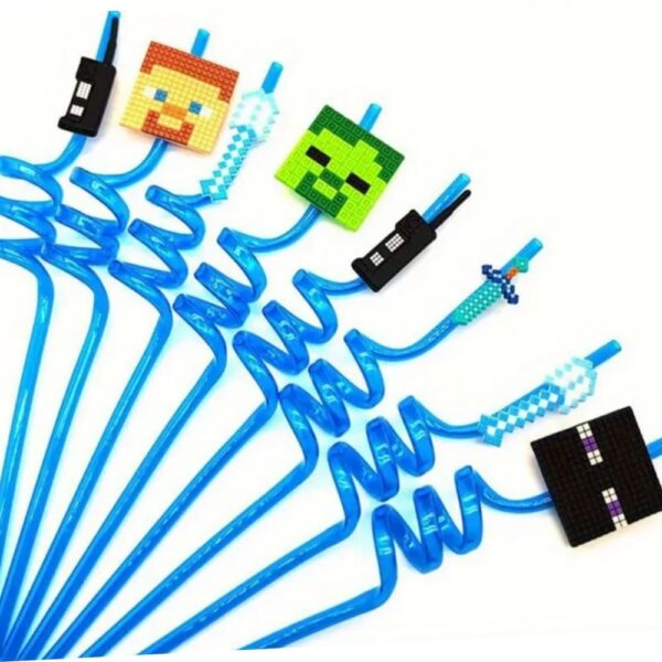 Minecraft Reuasable Party Straws 8 Piece Blue