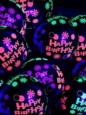 Neon Happy Birthday Black Latex Balloons 10 Piece