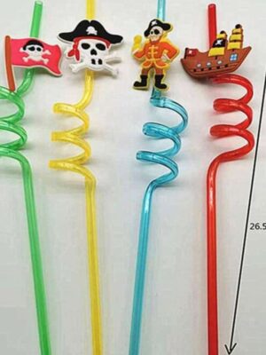 Pirate Themed Spiral Straws 4 Piece