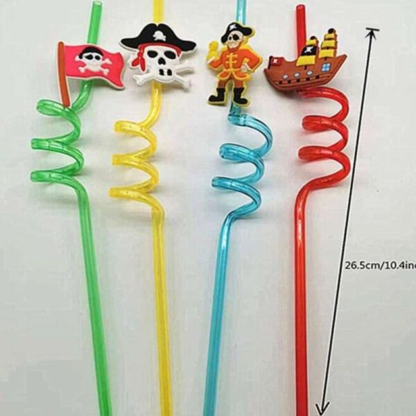 Pirate Themed Spiral Straws 4 Piece