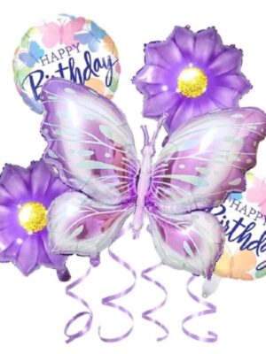 Burtterfly Happy Birthday Foil Balloon Set