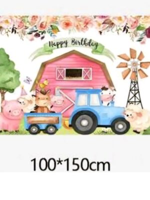 Farm Animal Blue Tractor Backdrop